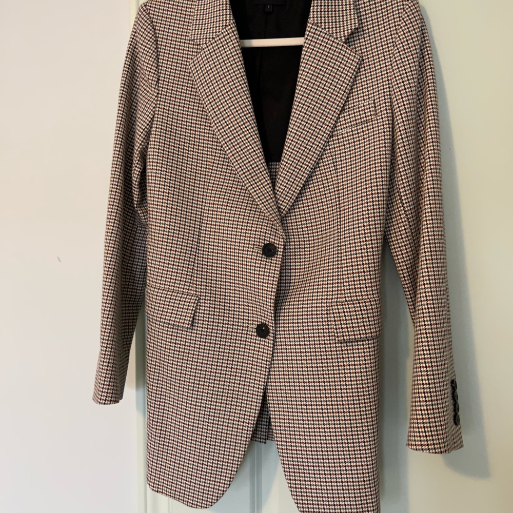 NWOT Theory Black and Cream Checkered Blazer